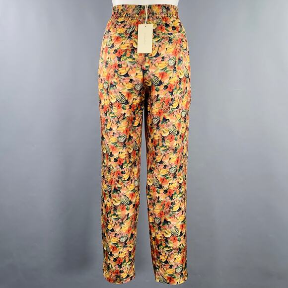 MOMONI Size M Multi Color Silk Fruits Elastic Waistband Casual Pants - Picture 3 of 8